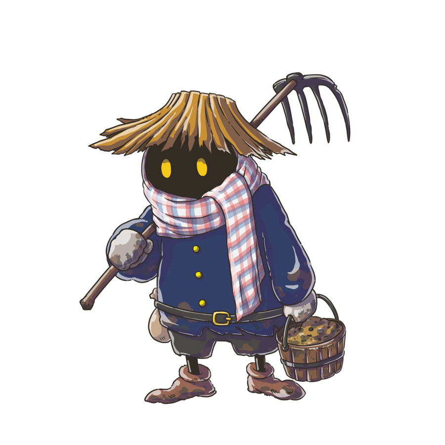 Agricultural Expert in a straw hat with a rake and basket