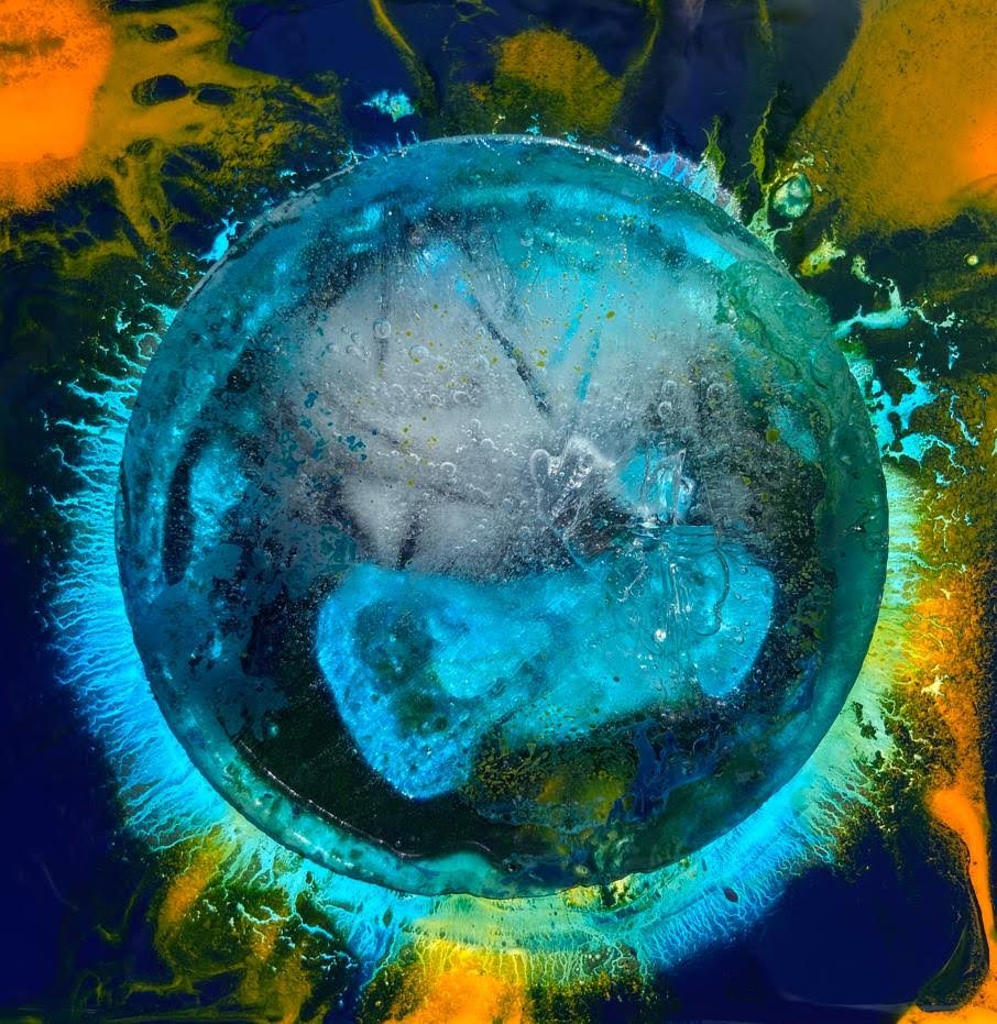 A colourful frozen ice disc