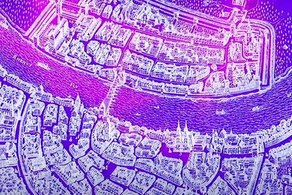 A colourful drawn map of a city