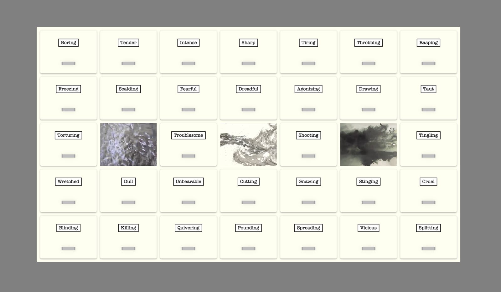 A grid of word cards with images
