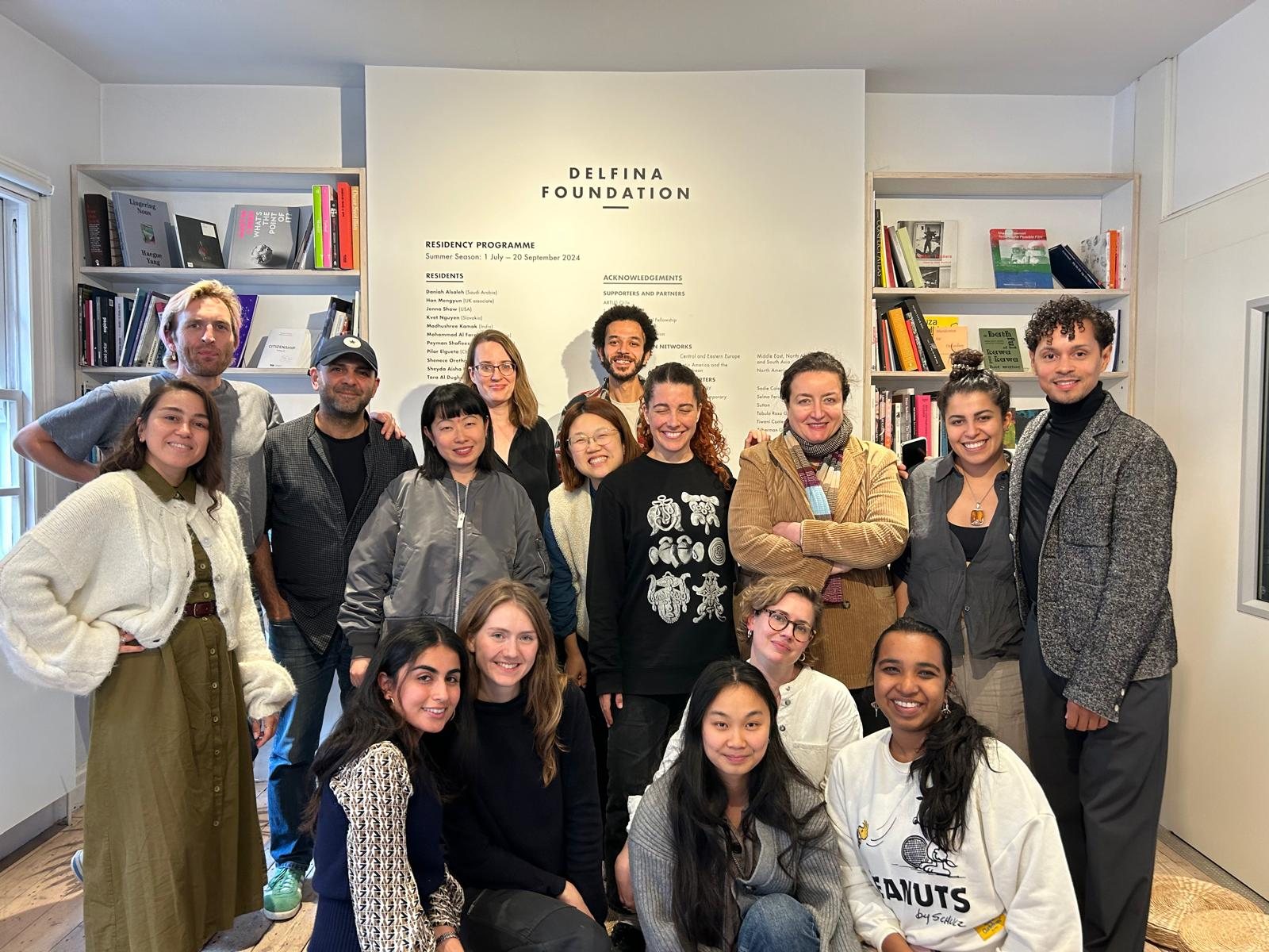 Brooks Fellows and residents gathered inside Delfina Foundation