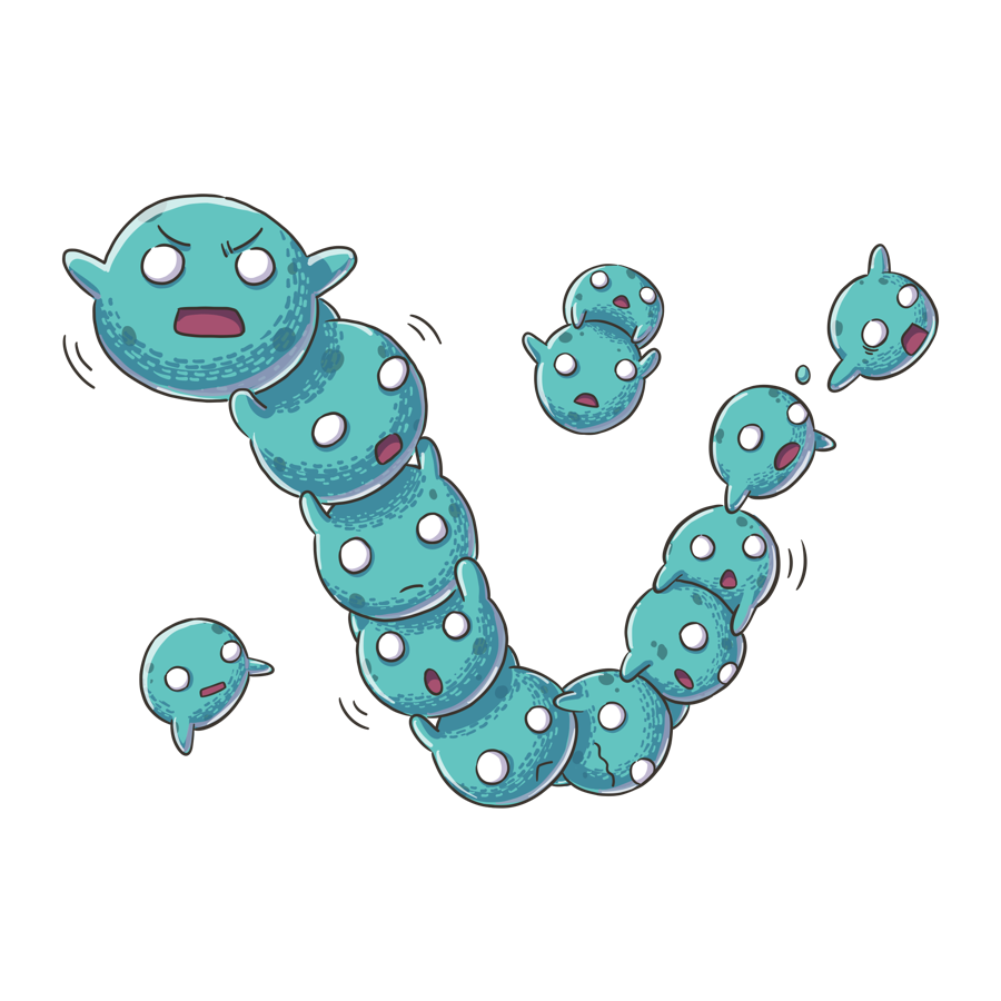Streptococcus drawn as a chain of teal spheres