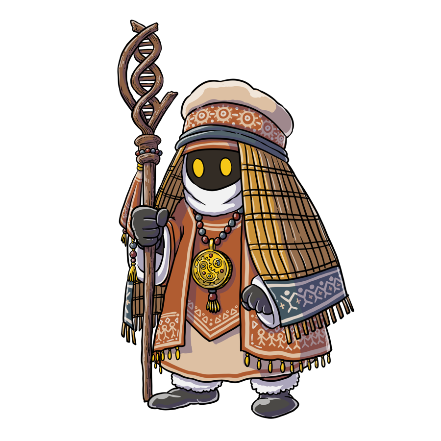 Elder Village Leader with a DNA-helix staff and woven shawl