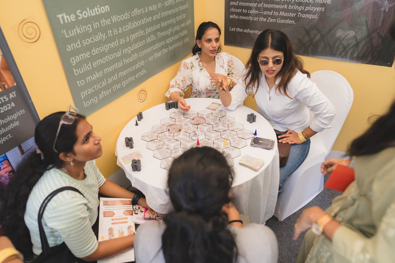 A sharing circle around a table