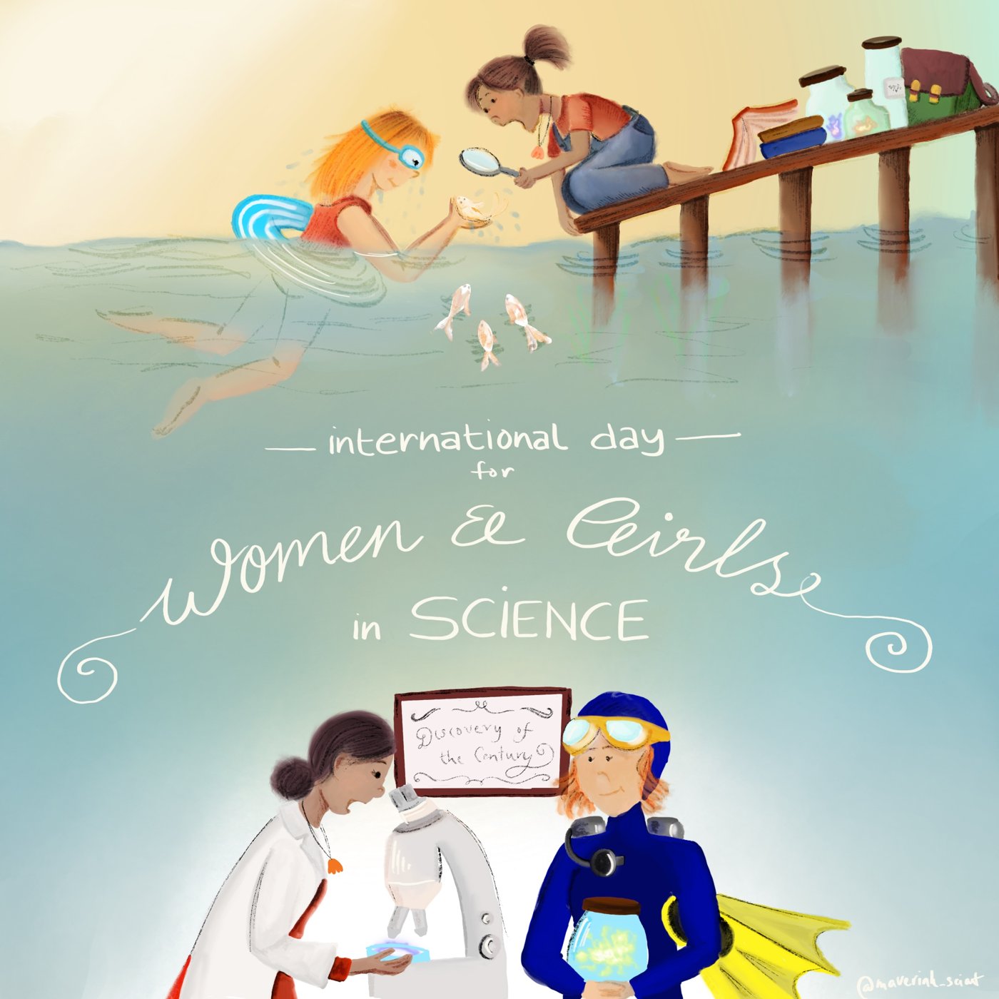 Women scientists at a jetty for the International Day of Women and Girls in Science