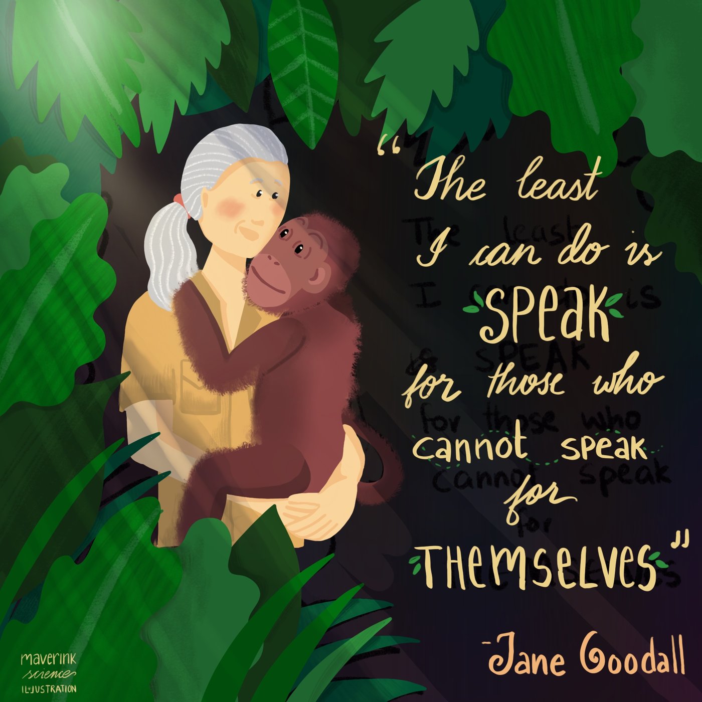 Jane Goodall with a young chimpanzee